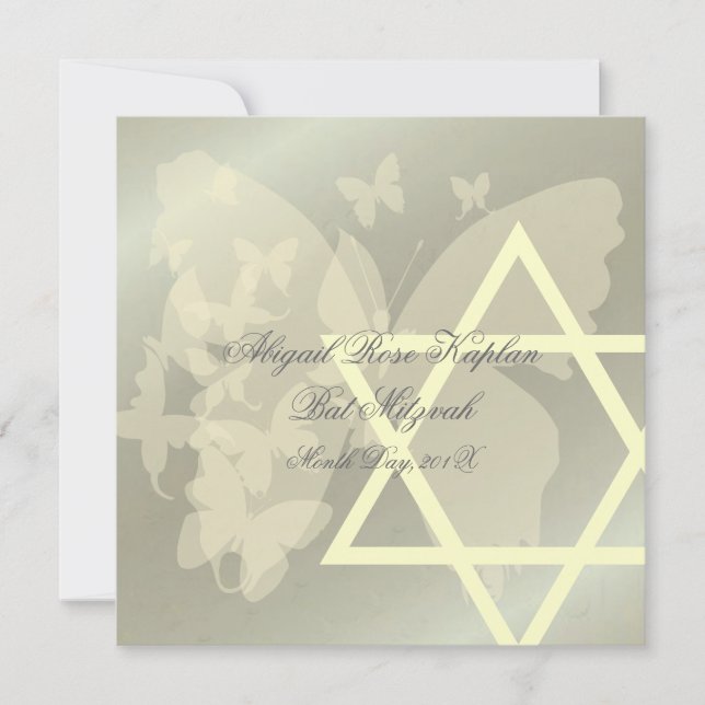 Convite Convidados Star of David/Butterfiles Bat Mitzvah, (Frente)