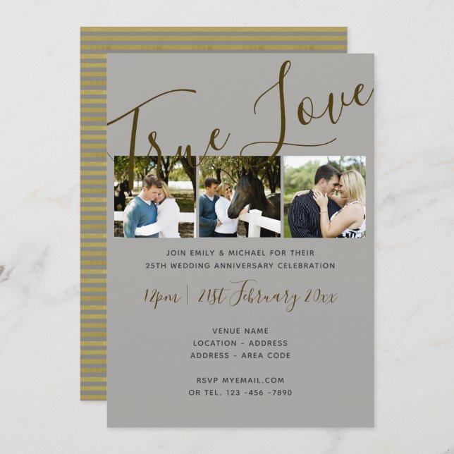 Convite Convidados Wed da Colagem FOTO SILVER do Aniversár (Frente/Verso)