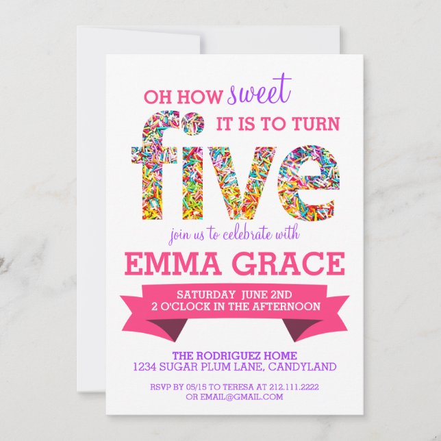 Convite Convidar 5 de Festa de aniversário do Tema Candy (Frente)