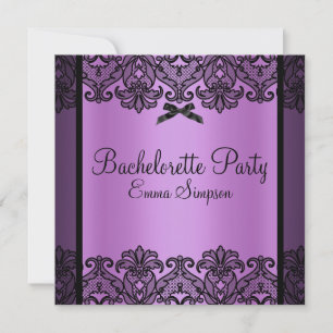 Convite Convidar Bachelorette de Lace Preto e Roxo
