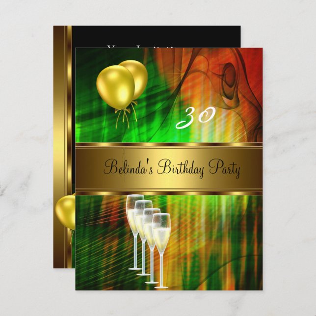Convite Convidar Balões Amarelos Verdes do Partido anivers (Frente/Verso)
