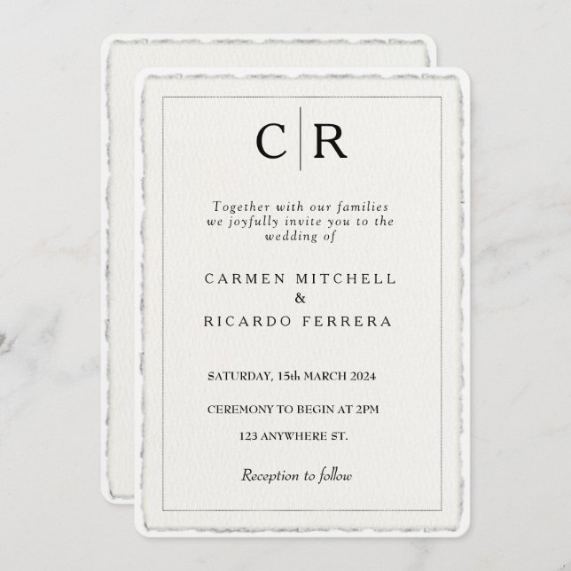 Convite Convidar Borda Moderna do Deckle de Script Torno-M (Frente/Verso)