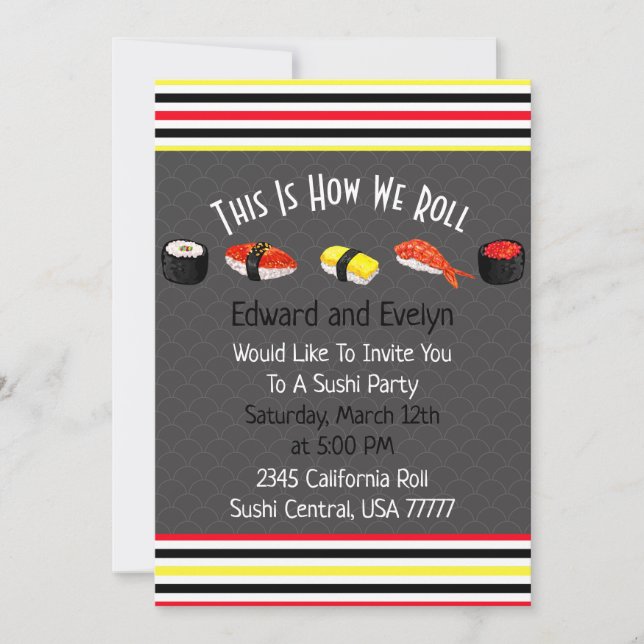 Convite Convidar Casais do Partido Saki & Sushi (Frente)