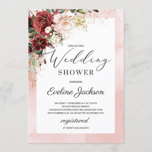 Convite Convidar Chá de casamento Floral Boho Blush Burgun