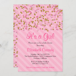 Convite Convidar Chá de fraldas Glitter Rosa e Dourado