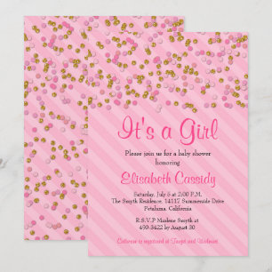Convite Convidar Chá de fraldas Glitter Rosa e Dourado