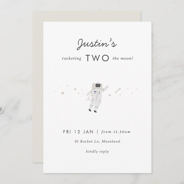 Convite Convidar Dois segundos aniversários Da Moon Space  (Frente/Verso)