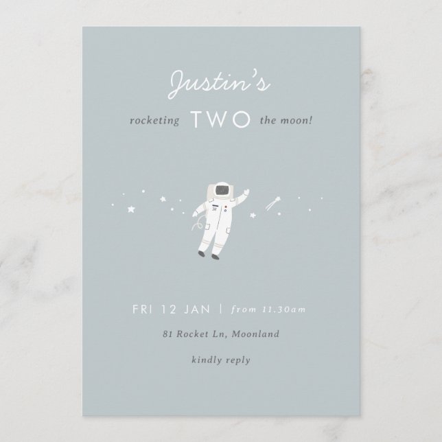 Convite Convidar Dois segundos aniversários Da Moon Space  (Frente)