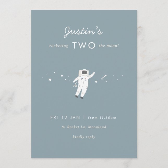 Convite Convidar Dois segundos aniversários Da Moon Space  (Frente)