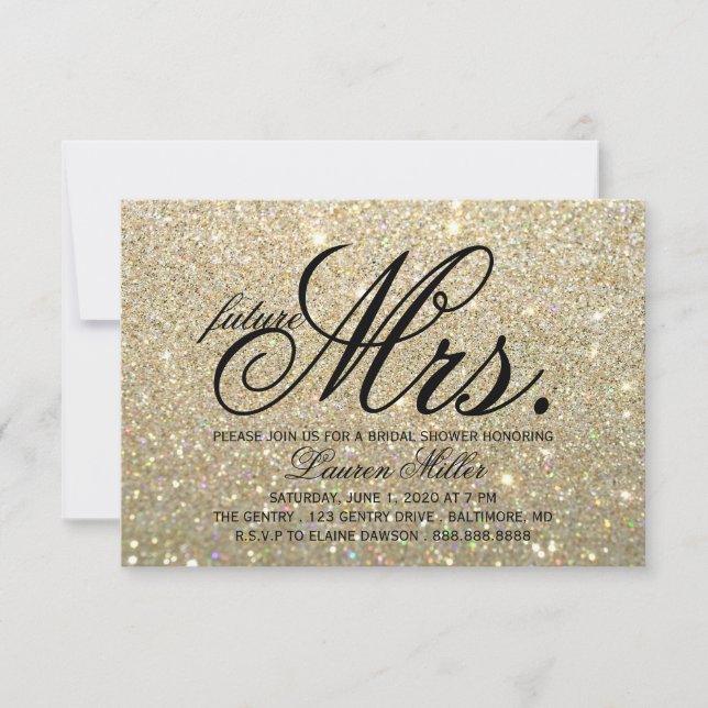 Convite Convidar - Dourada Glit Fab futuro Sra. Chá de pan (Frente)