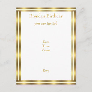 Convite Convidar Dourado Elegante e Faixa Branca Horizonta