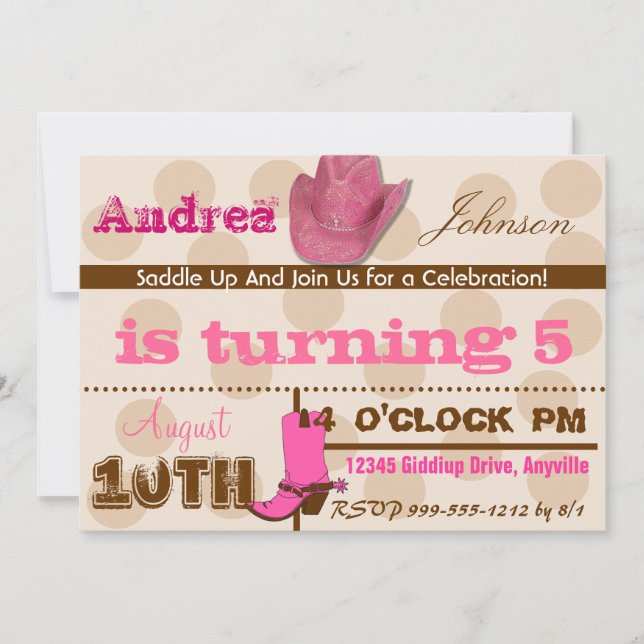 Convite Convidar Festa de aniversário de Cowgirl (Frente)