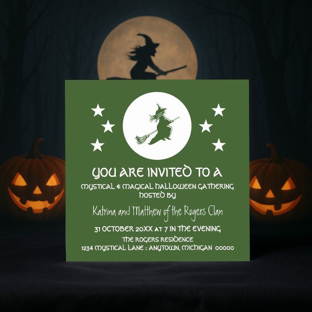Convite Convidar Festa de Halloween, Verde (Green Bewitching Halloween Party Invitation)