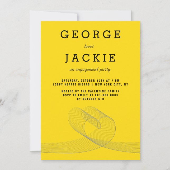 Convite Convidar Festa de noivado Linhas de Amor com Loopy (Frente)