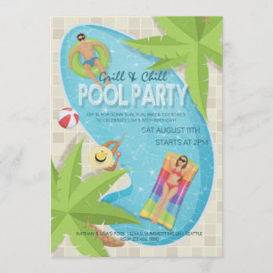 Convite Convidar Festa de Piscina de Aniversário para Adul
