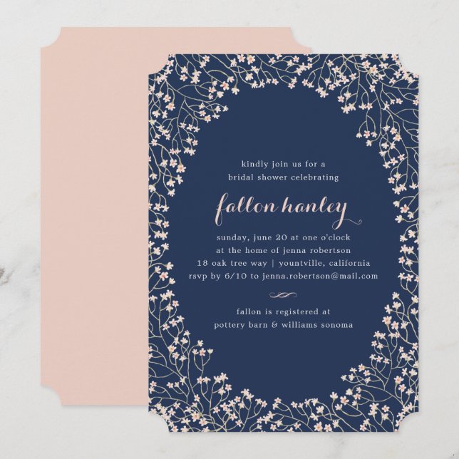 Convite Convidar Frame Blush e Chá de panela de Marinho (Frente/Verso)