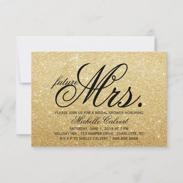 Convite Convidar - futuro do Chá de panela Glitter Ouro Sr (Frente)