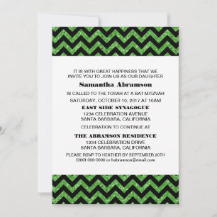 Convite Convidar Glitter Verde Chevron Bat Mitzvah