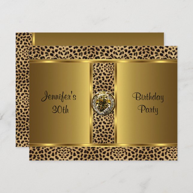 Convite Convidar Leopardo Selvagem Exótica e Dourada da Fe (Frente/Verso)