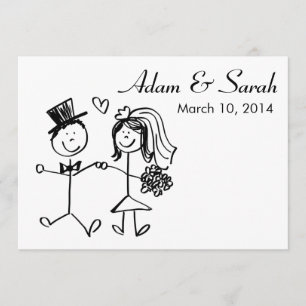 Convite Convidar Modern Black & White Bride & Groom Doodle