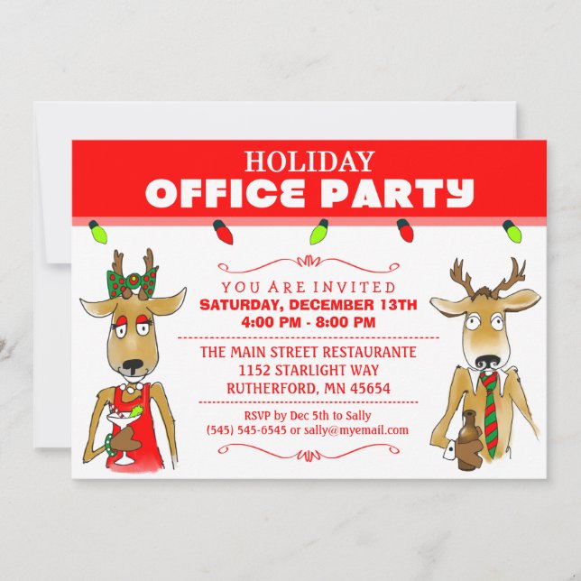 Convite Convidar o Office Party Reindeer de Férias com Beb (Frente)