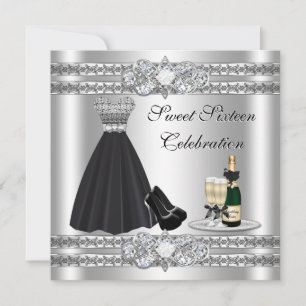 Convite Convidar para Vestido Prateado de Sweet Sixteen
