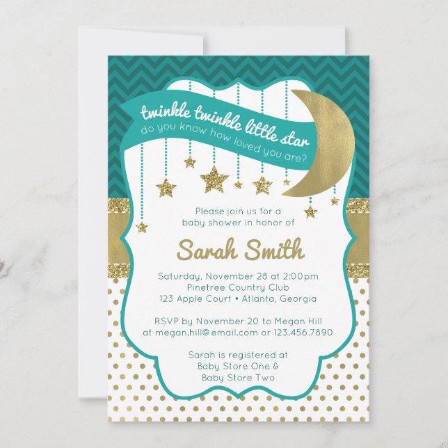 Convite Convidar Pequeno Chá De Estrelas Brilhante, Brilha (Frente)