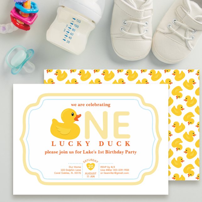 Convite Convidar primeiro aniversario de Duck Sortudo | Te (one lucky duck birthday invitation)