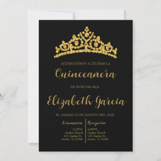 Convite Convidar quinceñera negra e dourada