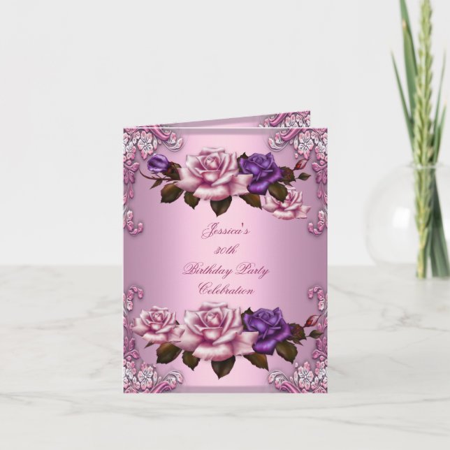 Convite Convidar Rosa de aniversário de 30 anos cor-de-ros (Frente)
