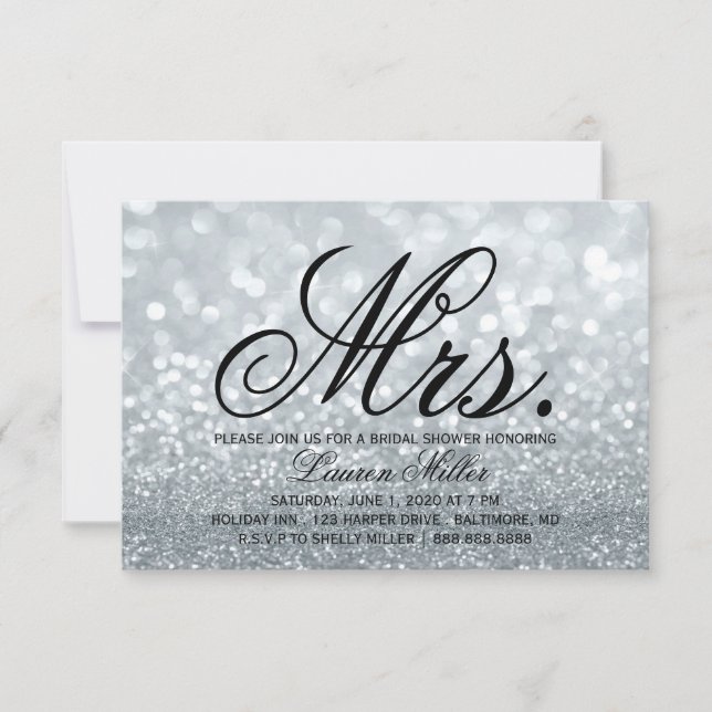 Convite Convidar - Silver Glit Fab Sra. Chá de panela (Frente)