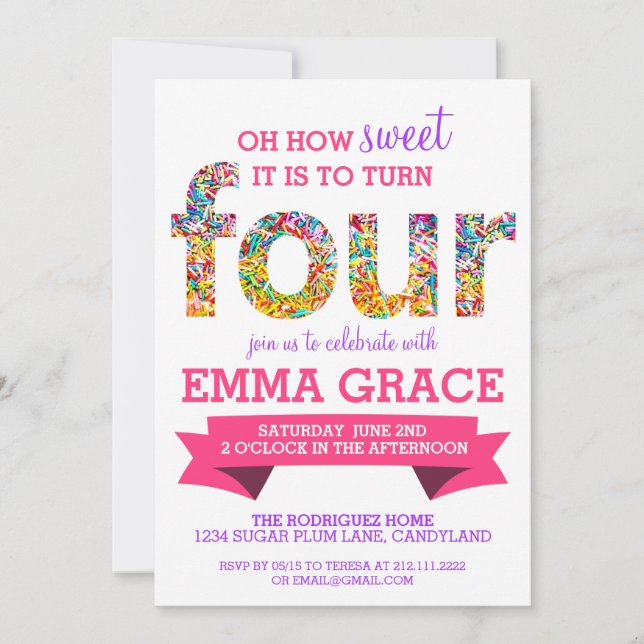 Convite Convidar Sprinkles de Festa de Aniversário do Tema (Frente)