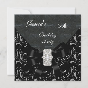 Convite Convidativo Preto Damask Preto Branco Prata 35º Bi