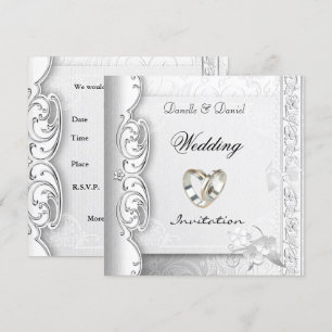 Convite Convide anéis brancos elegantes Wedding do laço