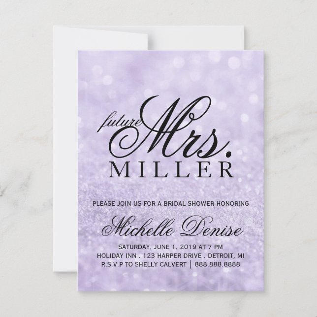 Convite Convide - Lit Purple Glit Futuro Sra. Bridal (Frente)