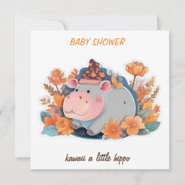 Convite convidem kawaii um chá de fraldas hippo