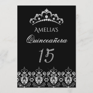 Convite Convidite de Quinceanera Tiara Brilhante Prata e P