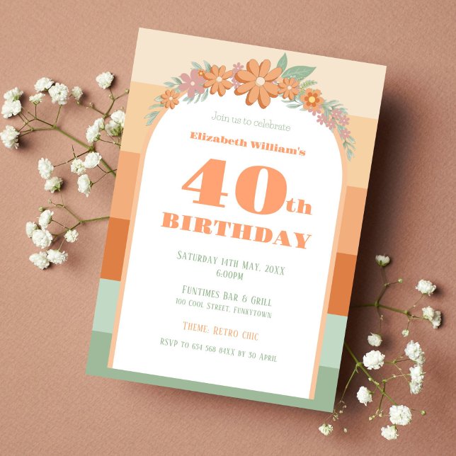 Convite Convite, aniversário de 40 anos - retrorflores pas (Criador carregado)