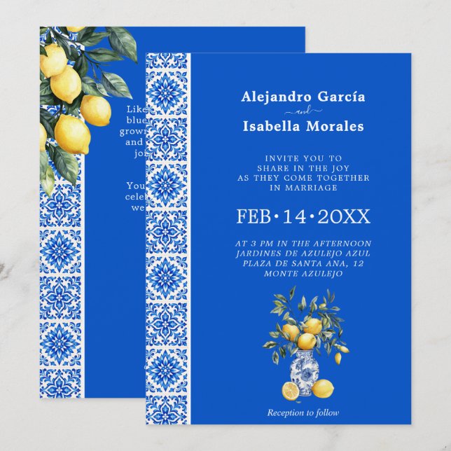 Convite  💙🍋Convite Azul & Limone Romance [azul] (Frente/Verso)