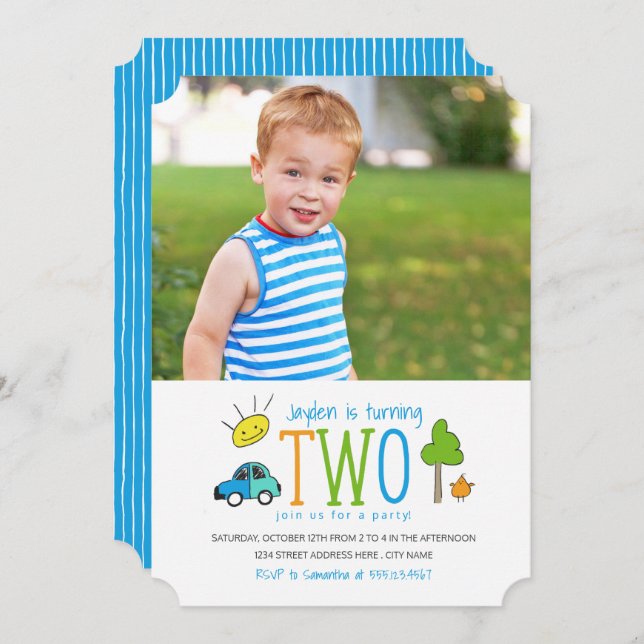 Convite Convite/Carro de segundo aniversário de Portas Col (Frente/Verso)