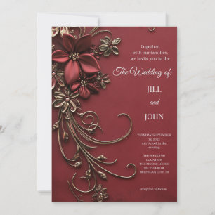 Convite CONVITE: Casamento Floral em Dourado e Vermelho El