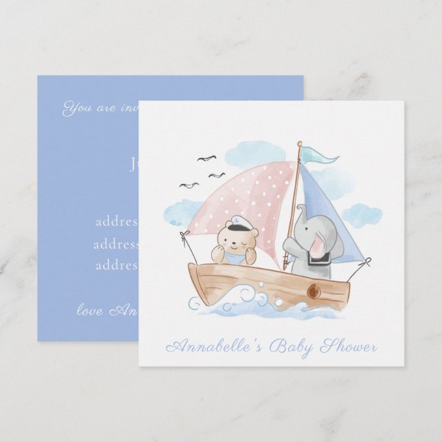 CONVITE CONVITE: CHÁ DE BEBÊ: BEAR + ELEFANTE (Frente/Verso)