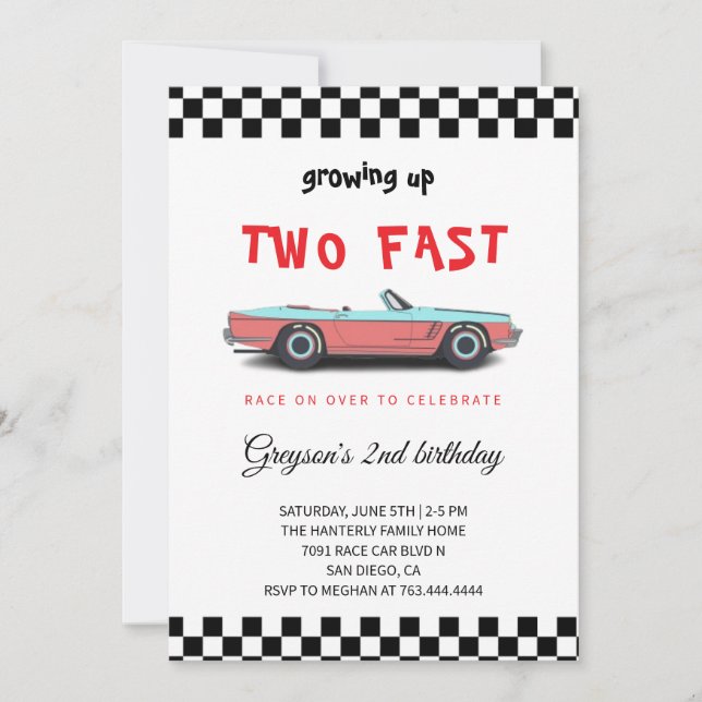 Convite "Convite de Aniversário de 2 anos do 'Two Fast! Ra (Frente)