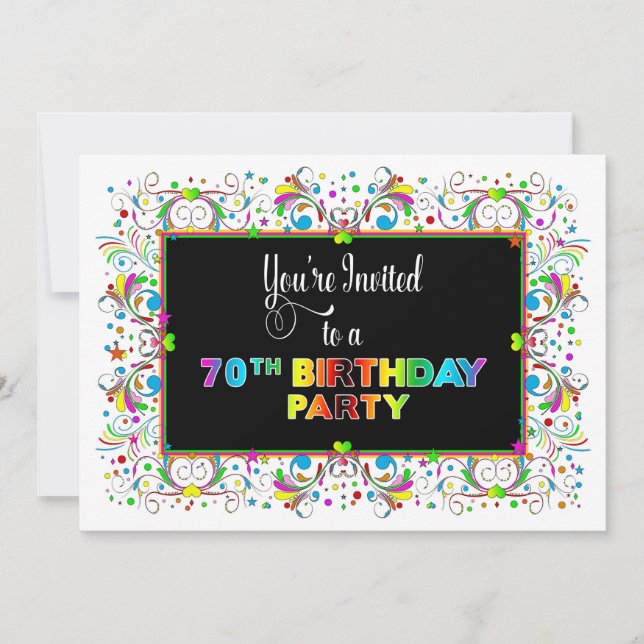 Convite Convite, Festa de 70 Anos, Cores Vibrantes (Frente)