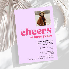 Convite Convite, Retro Roxo e Rosa, aniversário de 40 anos