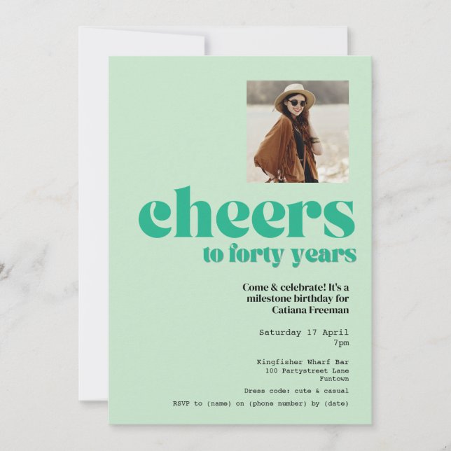 Convite Convite, Retro Sage Green, aniversário de 40 anos (Frente)