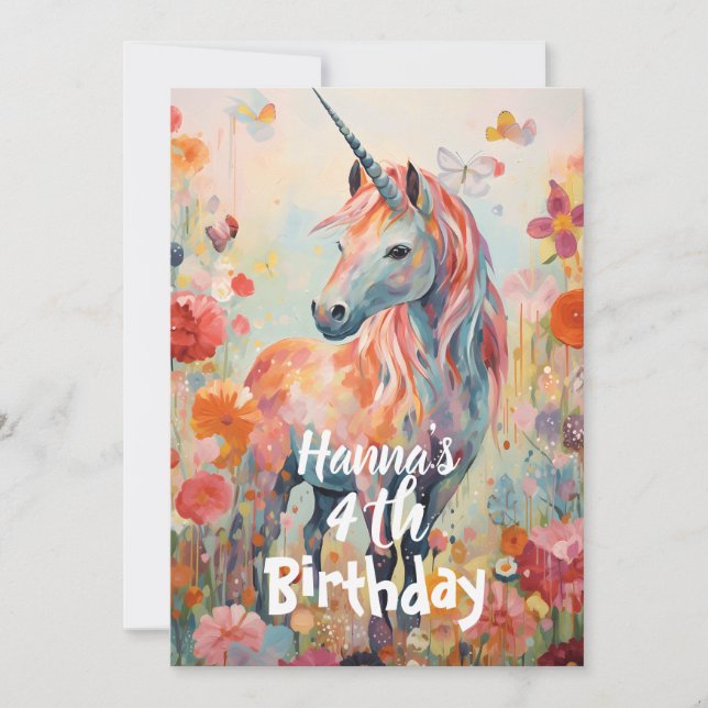 Convite ConviteElegante Unicórnio Mágico Rosa Pastel (Frente)