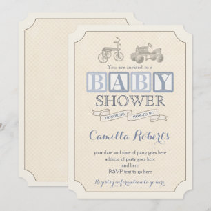 Convite Convites, azul & Taupe do chá do carro do pedal d