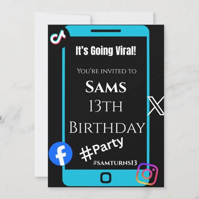 Convite “Convites de Festa TikTok Trend – Divertidos e Vir (Frente)