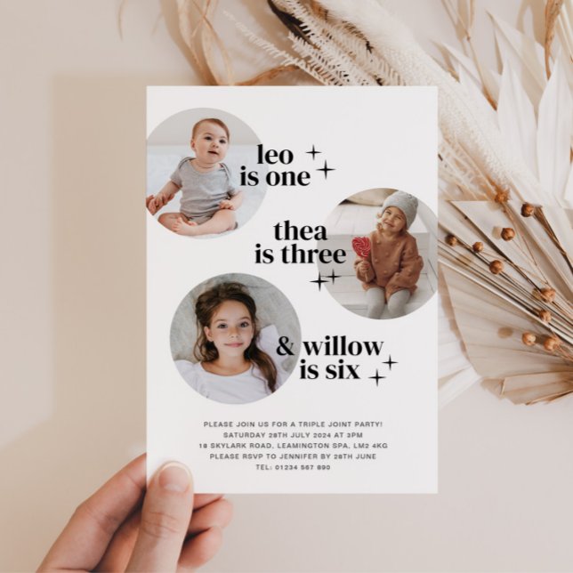 Convite Convocação Conjunta de Aniversário Tripla com Arch (Criador carregado)